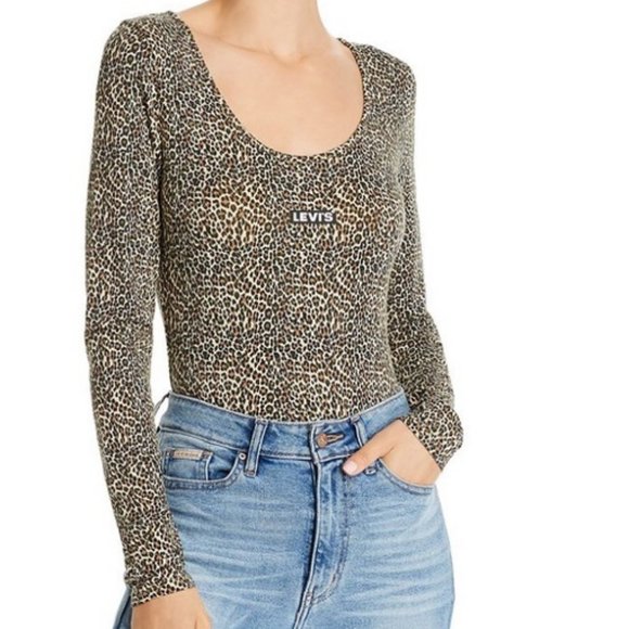 Levi’s Josie Leopard Print Long Sleeve Bodysuit Size M Animal Print - Picture 3 of 11